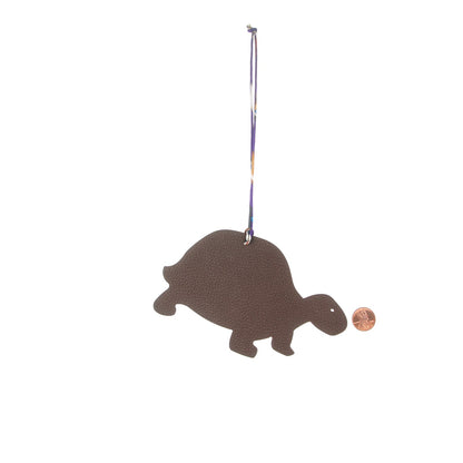 Hermes Togo Epsom Petit H Turtle Bag Charm GM Chocolate Bleu 2 of 3