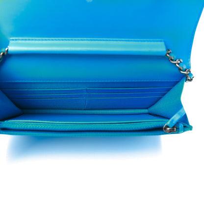 Chanel Patent Calfskin Quilted Boy Wallet On Chain WOC Blue 5 of 12