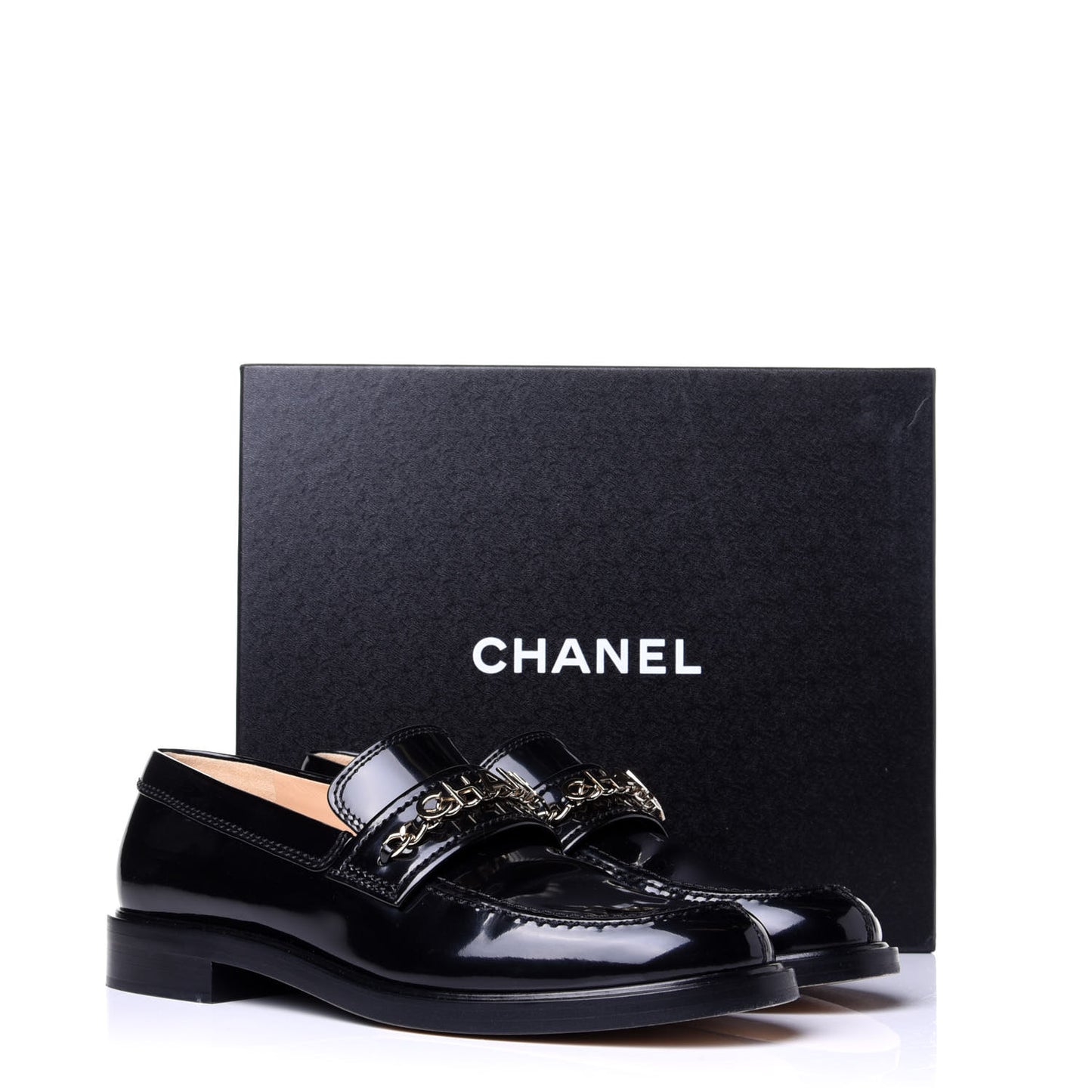 Shiny Calfskin Logo Loafers 41 Black