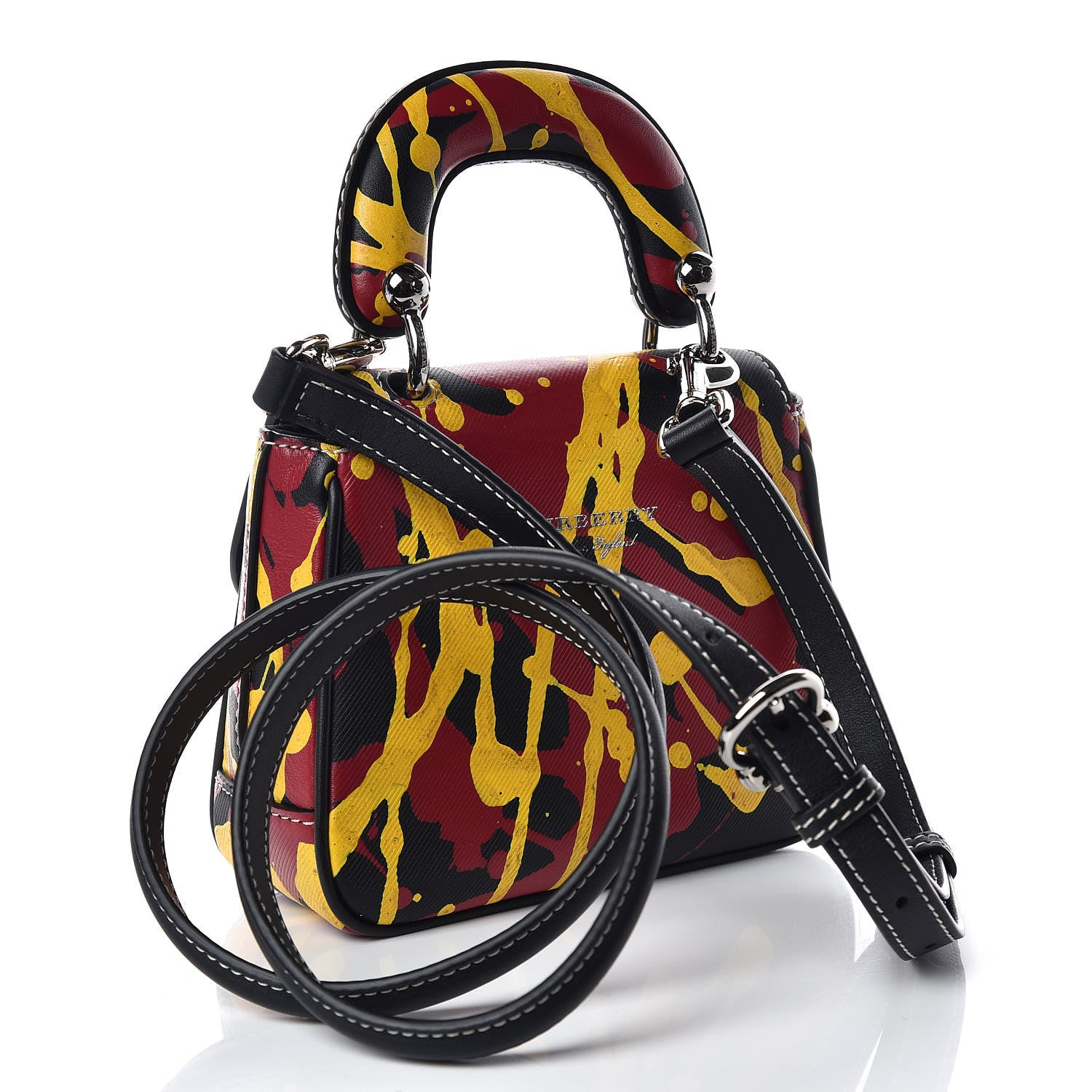 Burberry Trench Calfskin Splash Print Mini DK88 Top Handle Bag Black 3 of 10