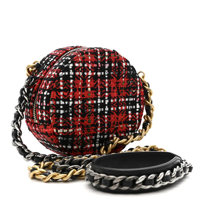 Chanel Tweed Quilted Chanel 19 Round Clutch With Chain  Red Black White Green 3 of 11