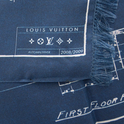 Louis Vuitton Silk Floor Plan Print Scarf Blue 4 of 6