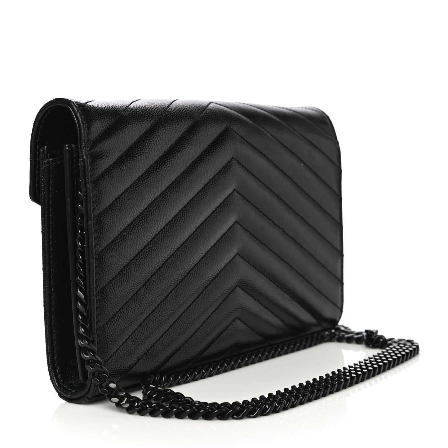 Grain De Poudre Matelasse Chevron Monogram Chain Wallet Black