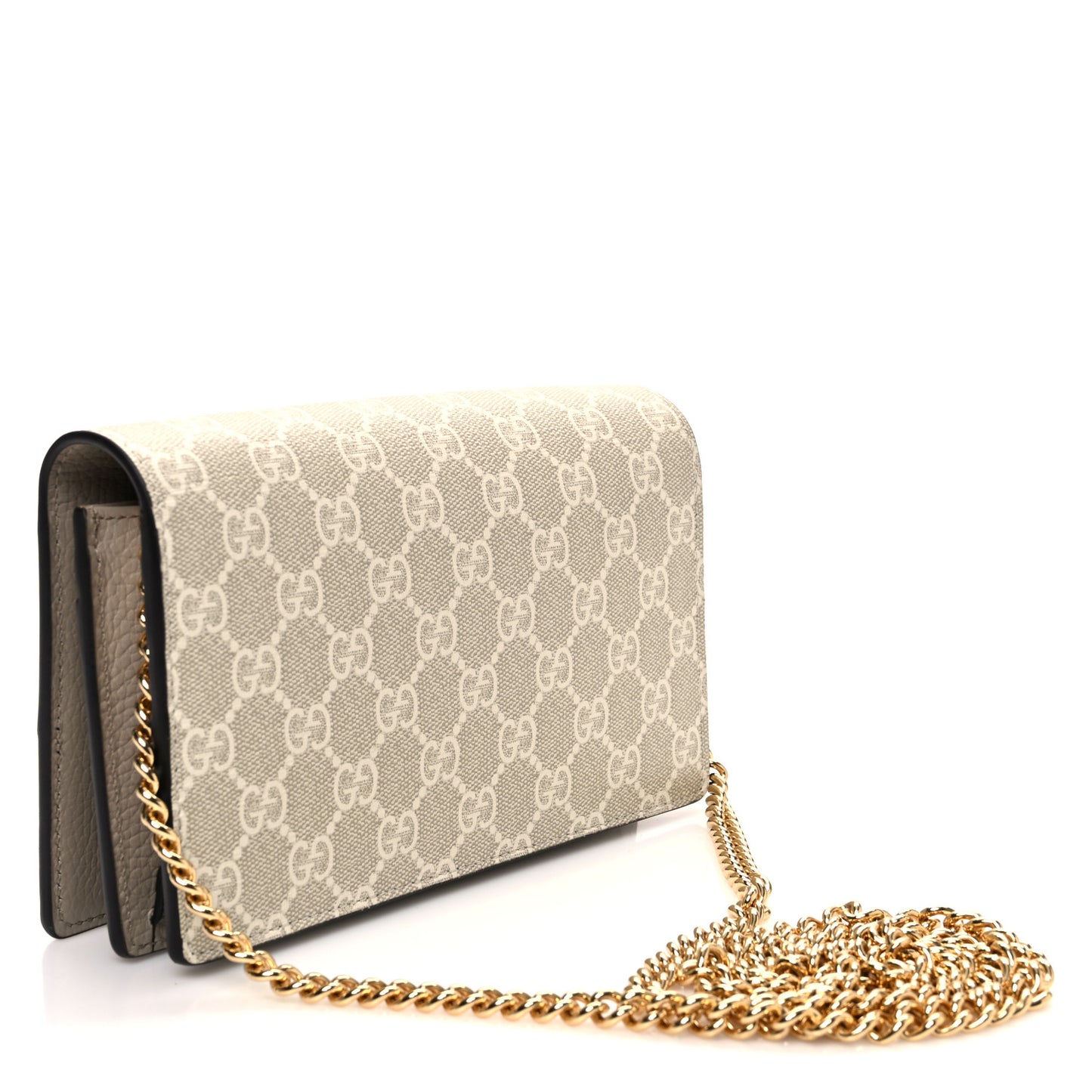 GG Supreme Monogram Textured Dollar Calfskin Mini GG Marmont Chain Wallet Mystic White Oatmeal