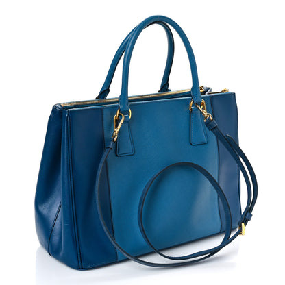 Prada Saffiano Lux Colorblock Medium Galleria Double Zip Tote Bluette Cobalto 3 of 9