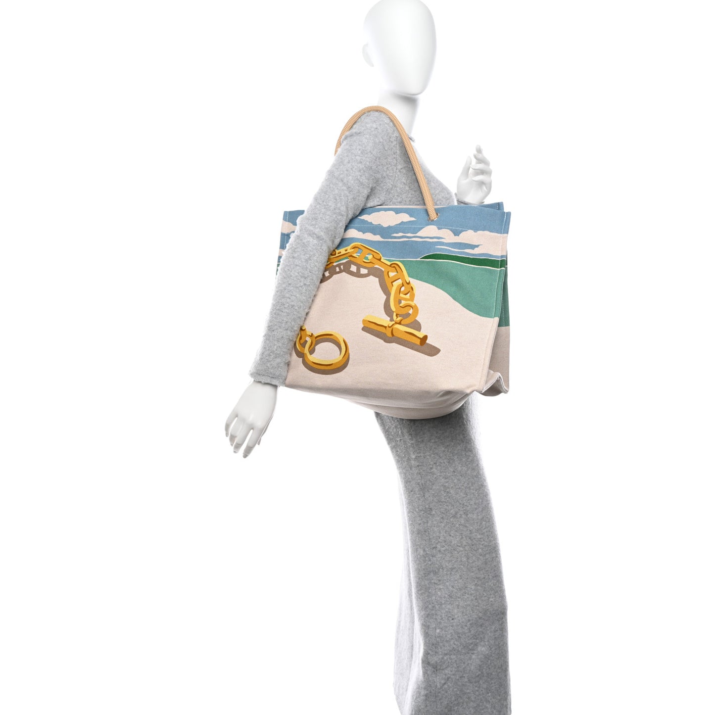 H Canvas Printed Escale A La Plage Beach Bag Or