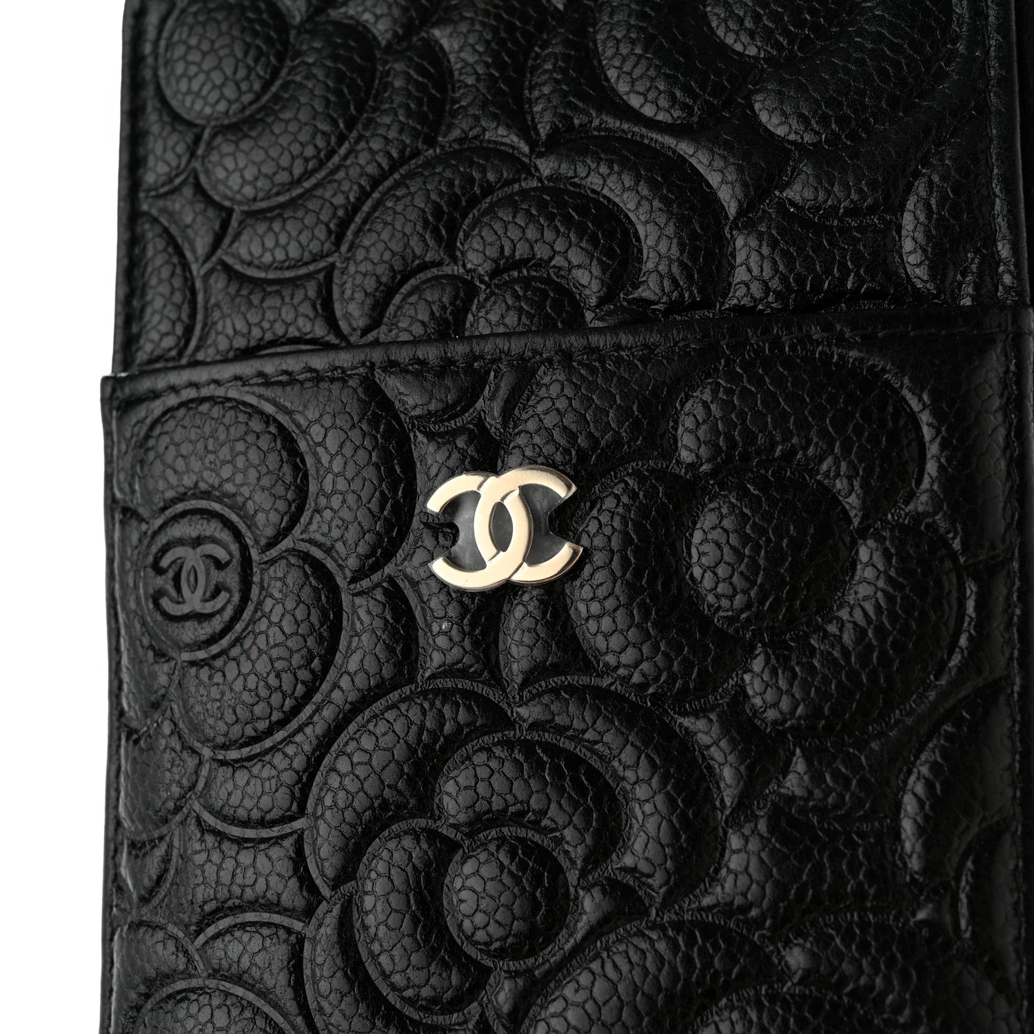 Chanel Caviar Camellia Embossed Classic Flat Wallet Pouch Black 10 of 12