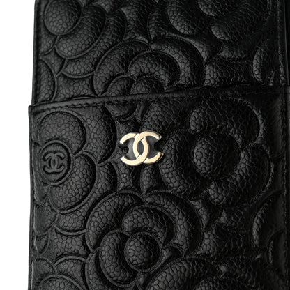 Chanel Caviar Camellia Embossed Classic Flat Wallet Pouch Black 10 of 12