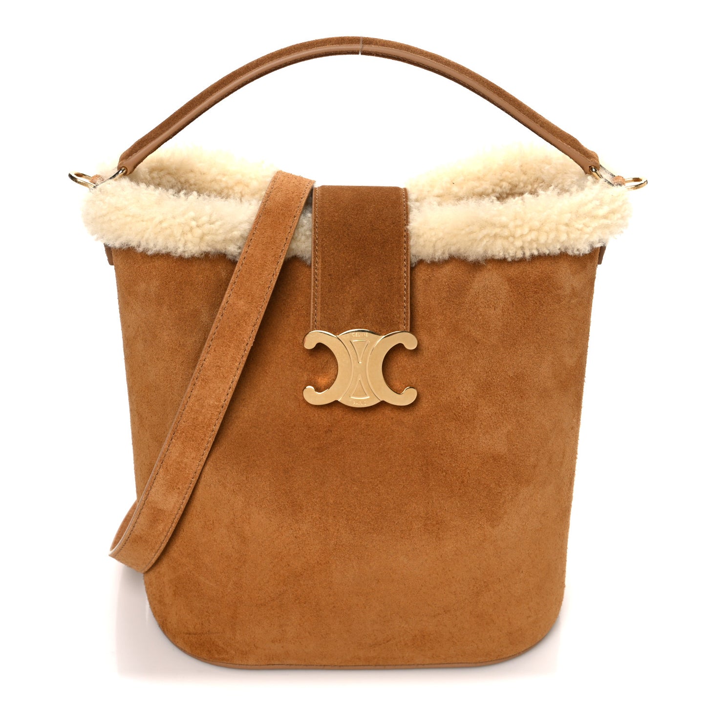 Suede Shearling Triomphe Medium Louise Bag Tabaco Cream