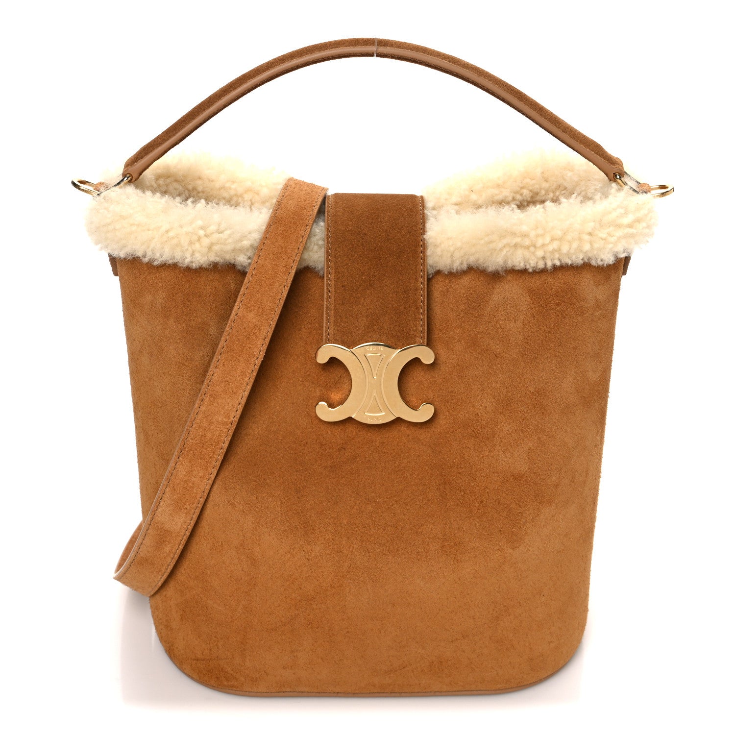 Celine Suede Shearling Triomphe Medium Louise Bag Tabaco Cream 1 of 13