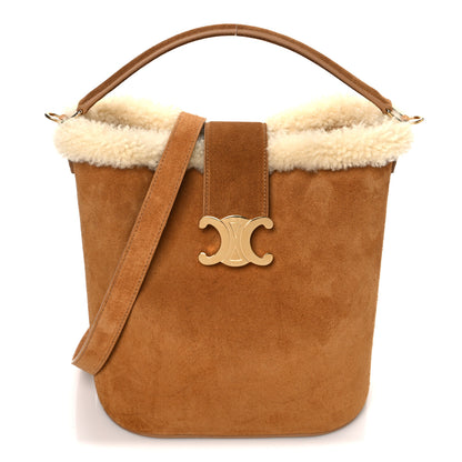Celine Suede Shearling Triomphe Medium Louise Bag Tabaco Cream 1 of 13