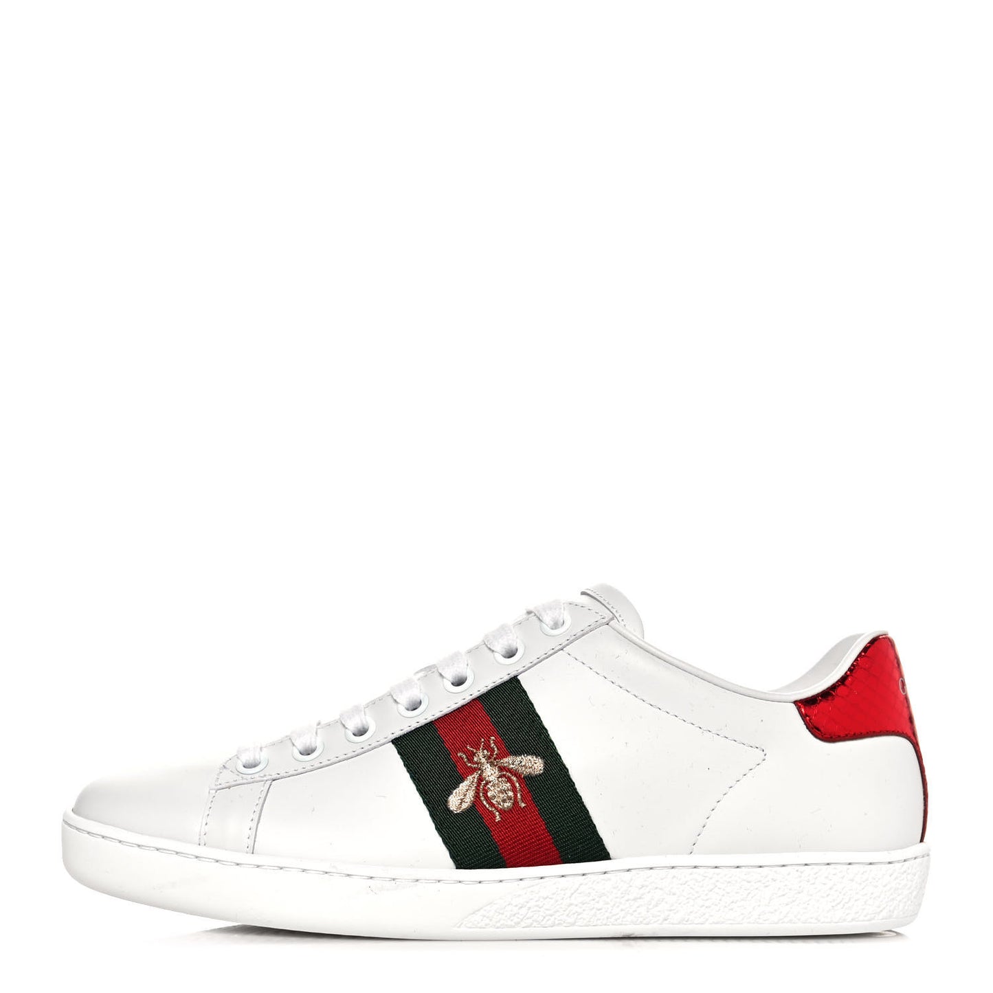 Calfskin Ayers Bee Embroidered Womens Ace Sneakers 36 White Green