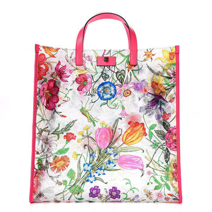Gucci Calfskin Textured Vinyl Print Flora Tote Fluorescent Fuchsia 1 of 7