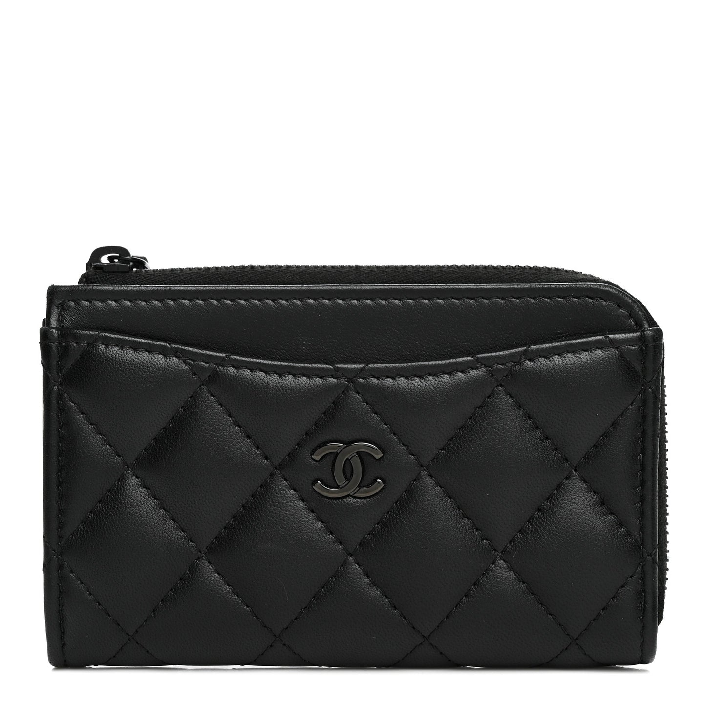 Lambskin Quilted Zip Card Holder So Black