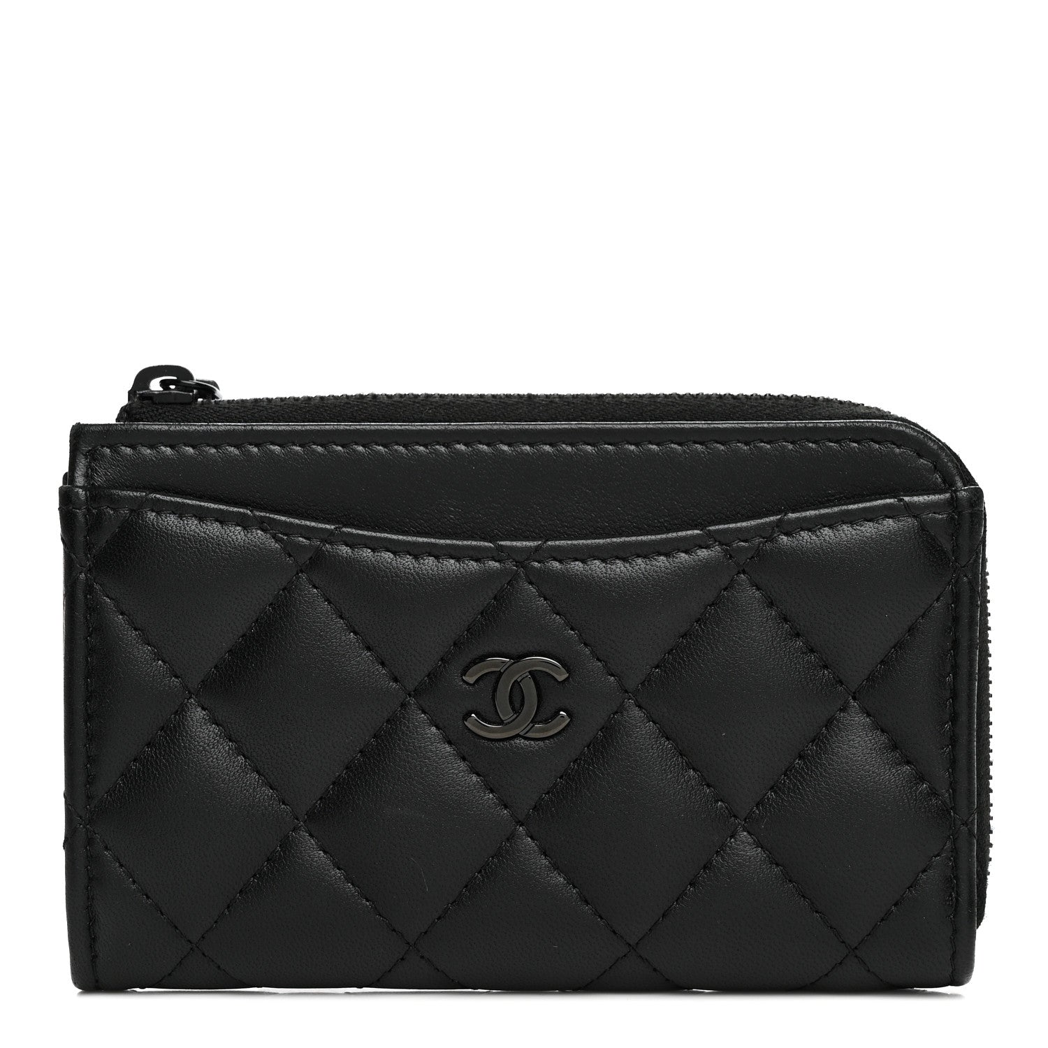Chanel Lambskin Quilted Zip Card Holder So Black 1 of 8