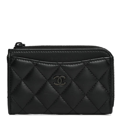 Chanel Lambskin Quilted Zip Card Holder So Black 1 of 8