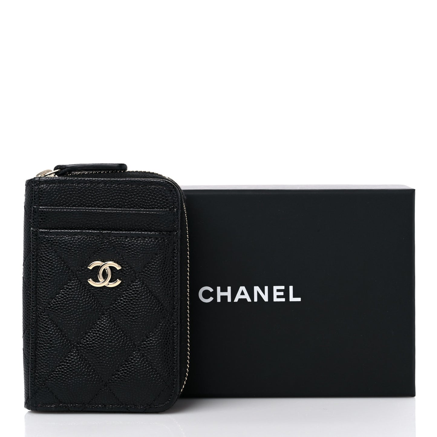 Caviar Quilted Zip Card Holder Black