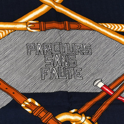 Hermes Cashmere Silk Parcours Sans Faute Shawl 140 Marine White Gold 5 of 6