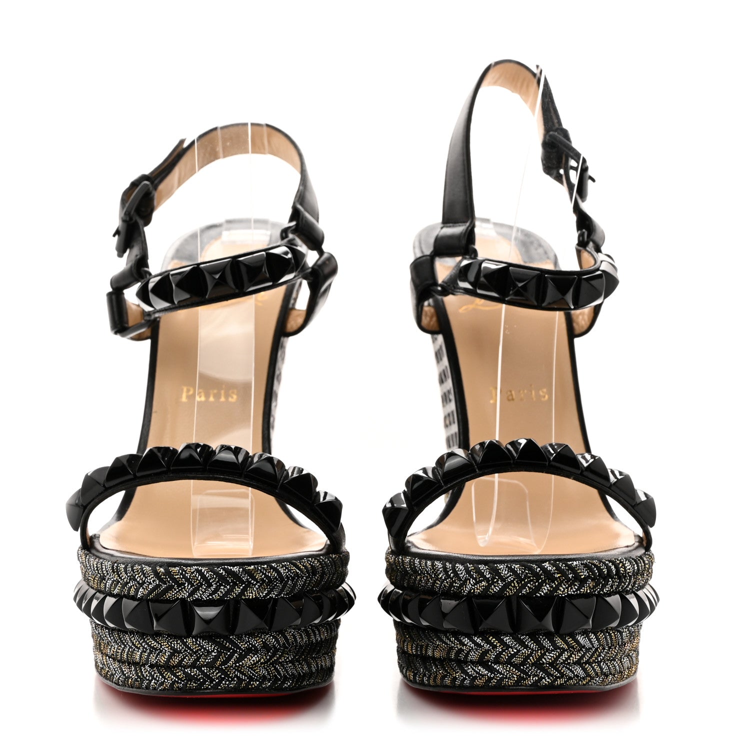 Christian Louboutin Nappa Lame Cataclou 140 Wedge Sandals 39 Black 2 of 8