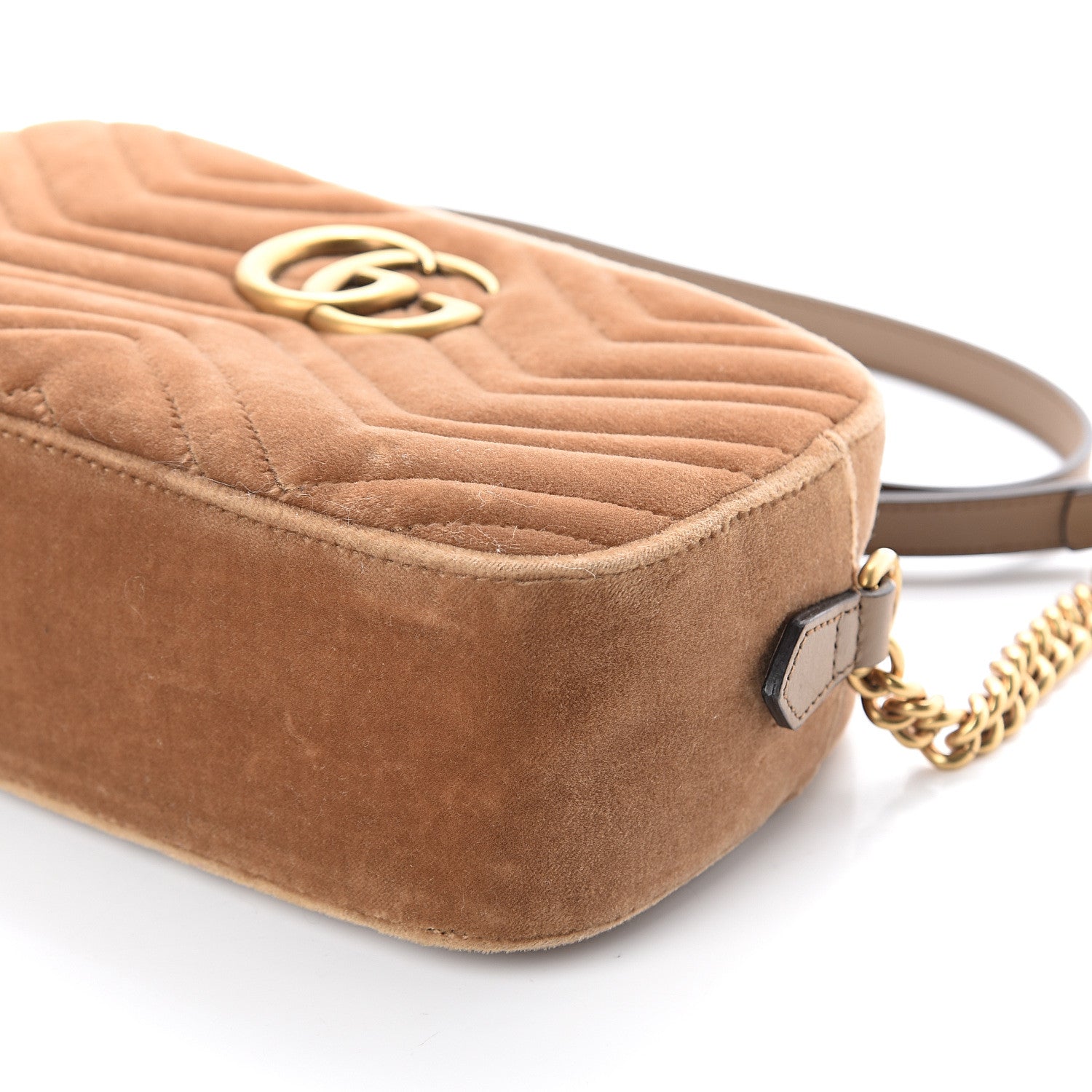 Gucci Velvet Matelasse Small GG Marmont Chain Shoulder Bag Taupe 8 of 8