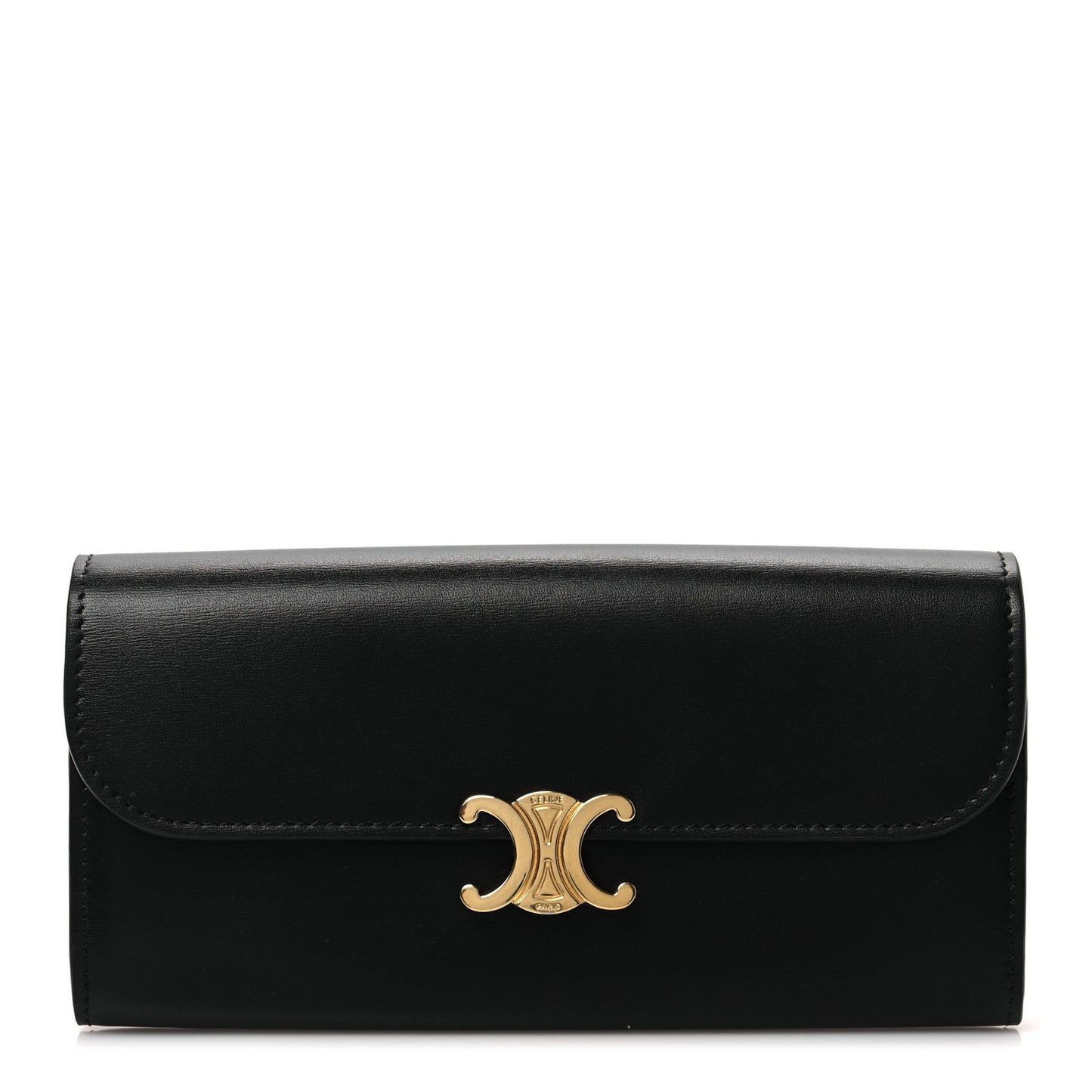 Shiny Smooth Lambskin Long Triomphe Wallet Black