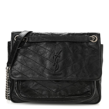 Saint Laurent Crinkled Calfskin Matelasse Monogram Medium Niki Chain Satchel Black 1 of 10