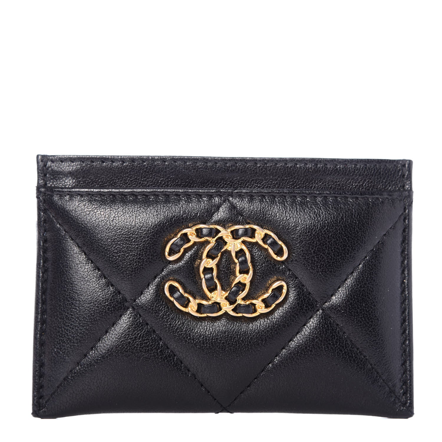Chanel Shiny Goatskin Quilted Chanel 19 Card Holder Black 1 of 8