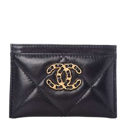 Chanel Shiny Goatskin Quilted Chanel 19 Card Holder Black 1 of 8