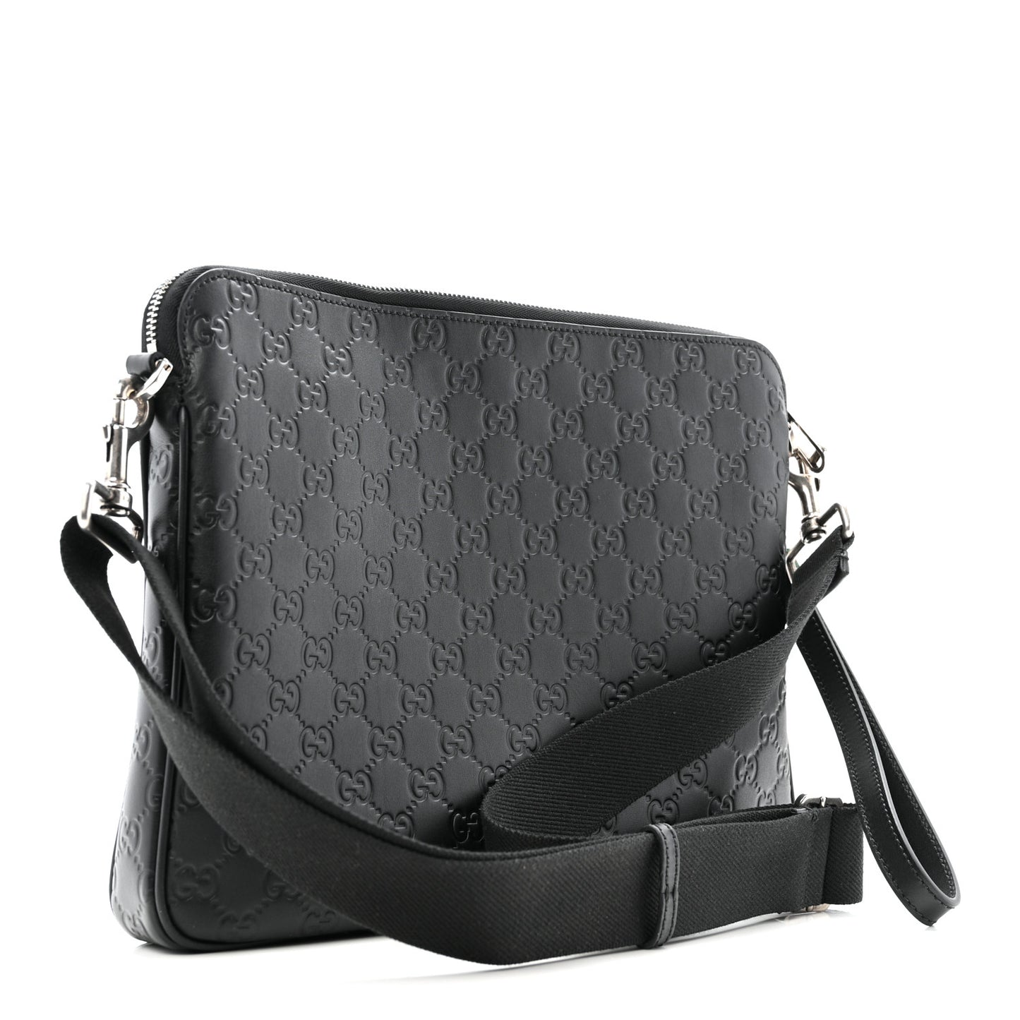 GG Calfskin Embossed Emblem Medium Crossbody Bag Black