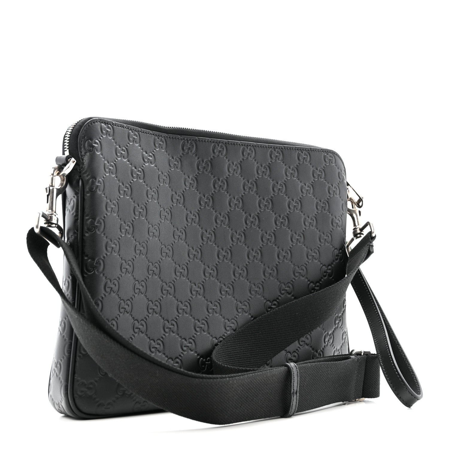 Gucci GG Calfskin Embossed Emblem Medium Crossbody Bag Black 3 of 12