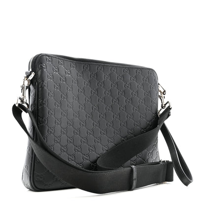 Gucci GG Calfskin Embossed Emblem Medium Crossbody Bag Black 3 of 12