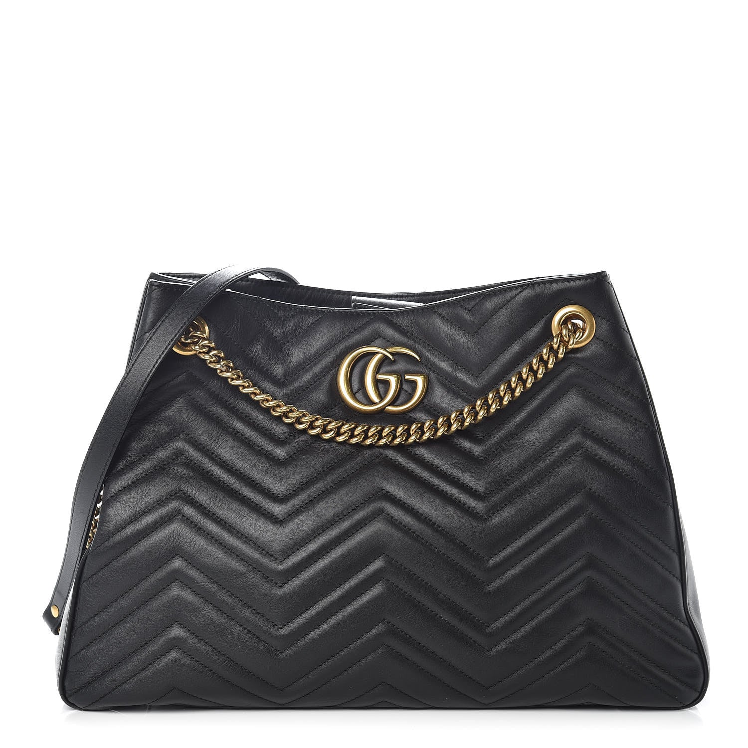 Gucci Calfskin Matelasse Medium GG Marmont Shoulder Tote Bag Black 1 of 11