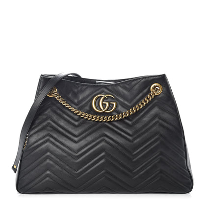 Gucci Calfskin Matelasse Medium GG Marmont Shoulder Tote Bag Black 1 of 11