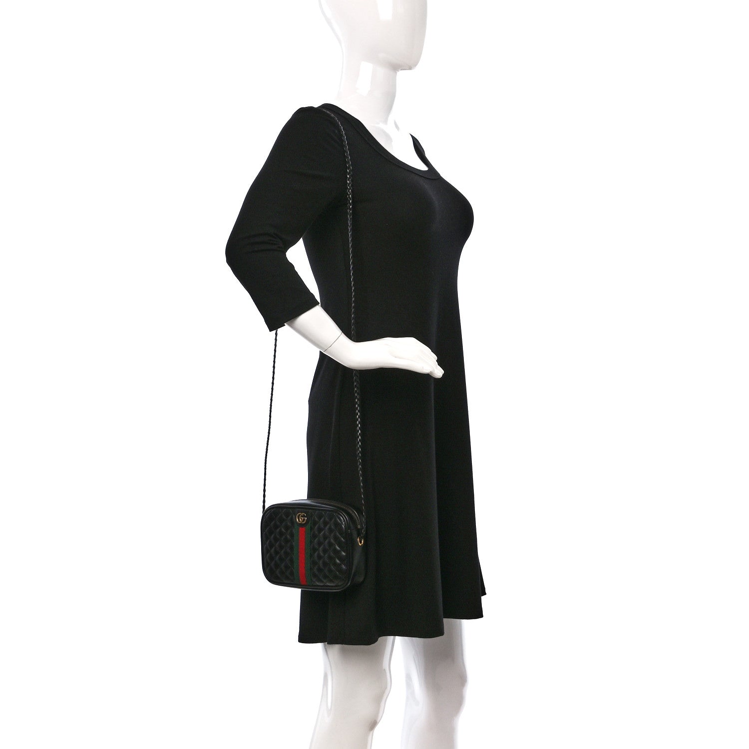 Gucci Calfskin Trapuntata Web Mini GG Shoulder Bag Black 2 of 9