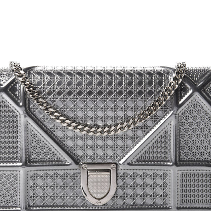 Christian Dior Metallic Patent Micro-Cannage Diorama Wallet on Chain Pouch Silver 9 of 10
