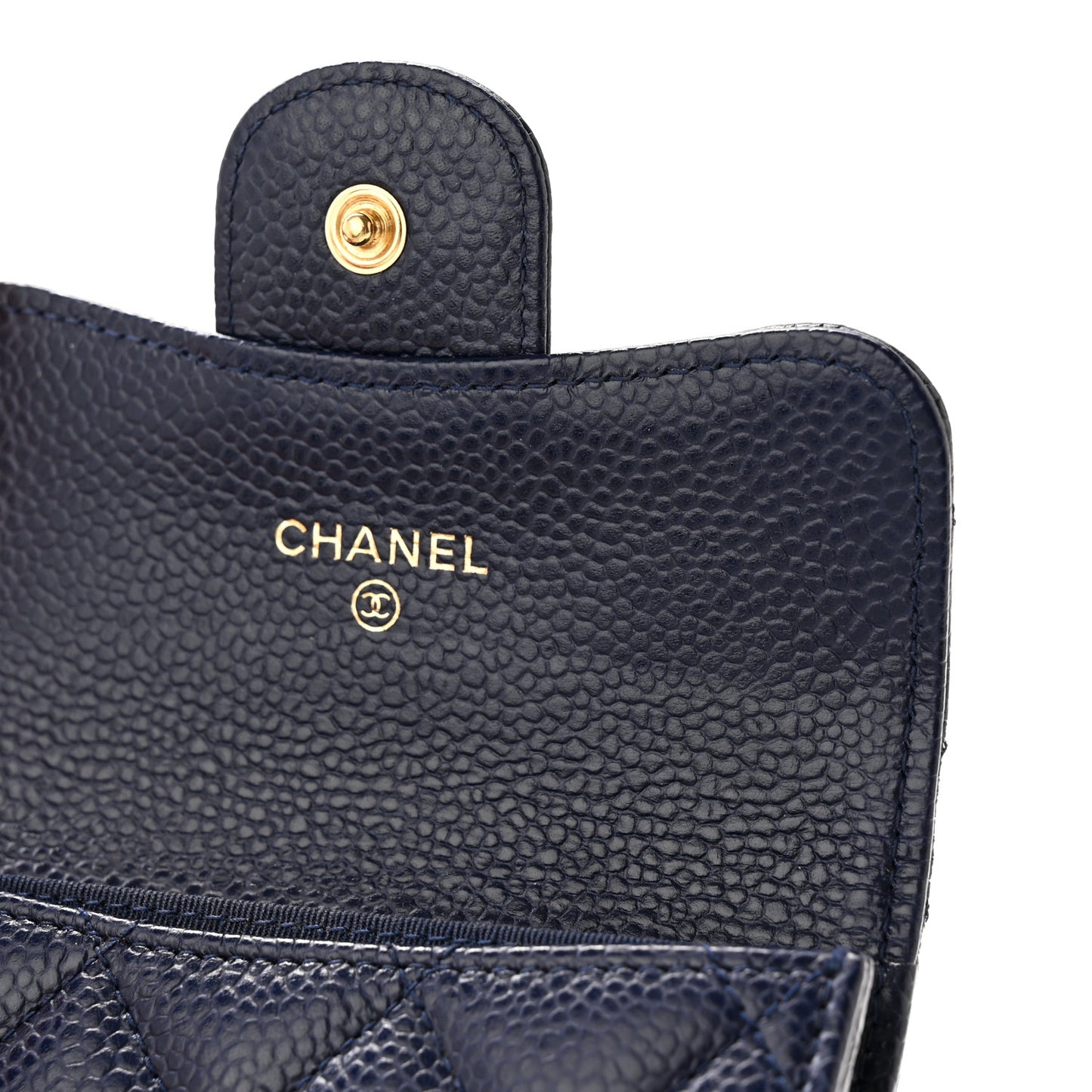 Caviar Quilted Flap Card Holder Wallet Navy
