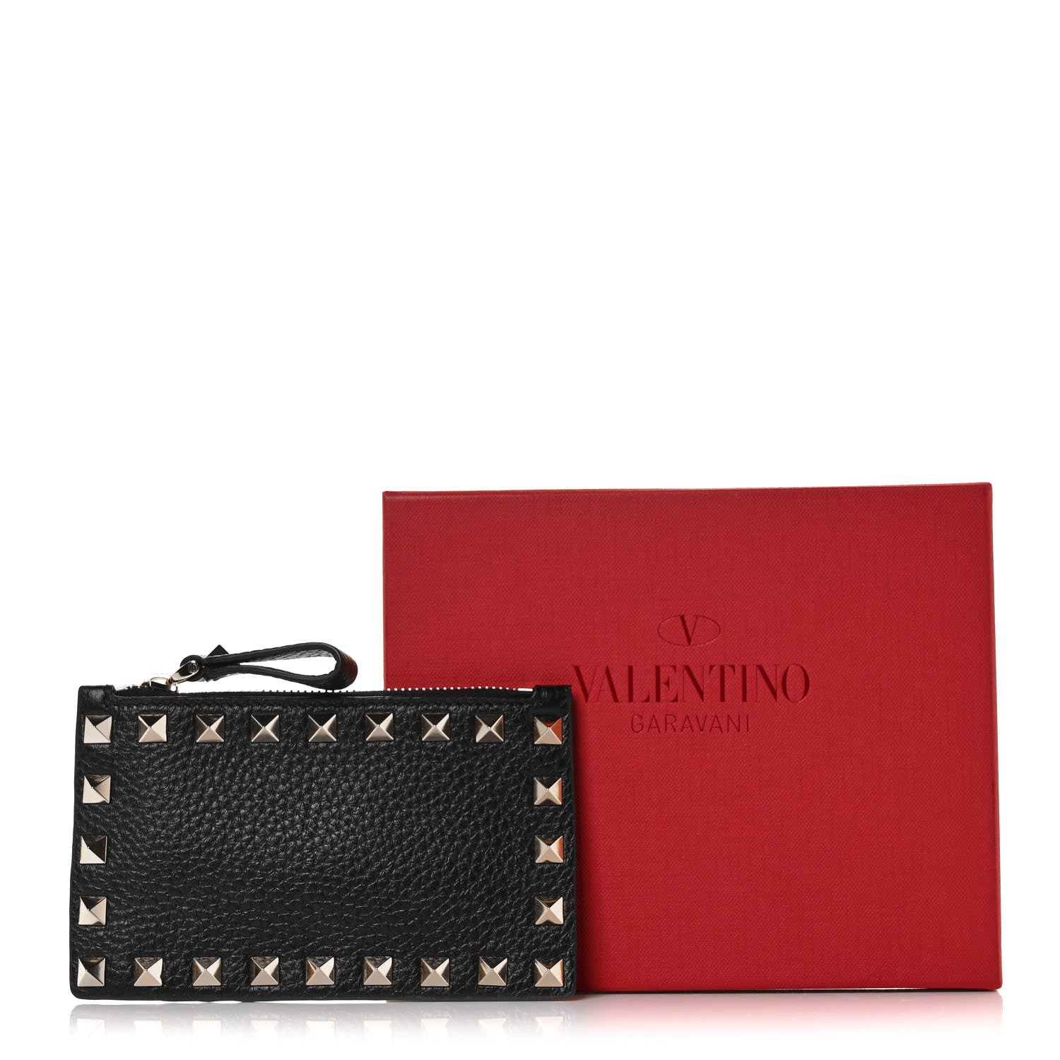 Valentino Garavani Pebbled Calfskin Rockstud Coin Case Card Holder Black 9 of 9