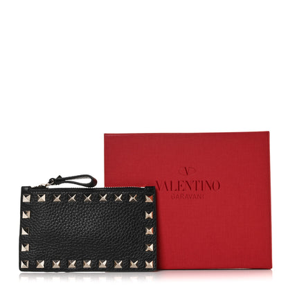 Valentino Garavani Pebbled Calfskin Rockstud Coin Case Card Holder Black 9 of 9