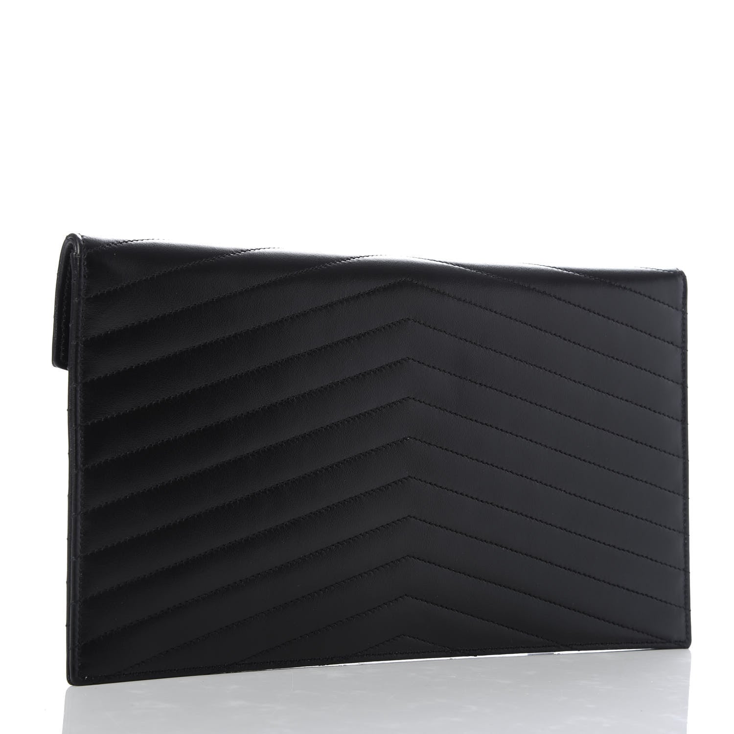 Saint Laurent Calfskin Matelasse Chevron Monogram Uptown Clutch Black 3 of 7