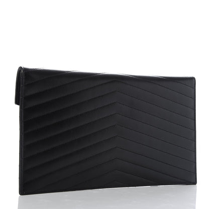 Saint Laurent Calfskin Matelasse Chevron Monogram Uptown Clutch Black 3 of 7