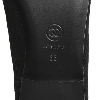 Chanel Pony Hair Cap Toe CC Ballerina Flats 38 Dark Burgundy Black 8 of 10