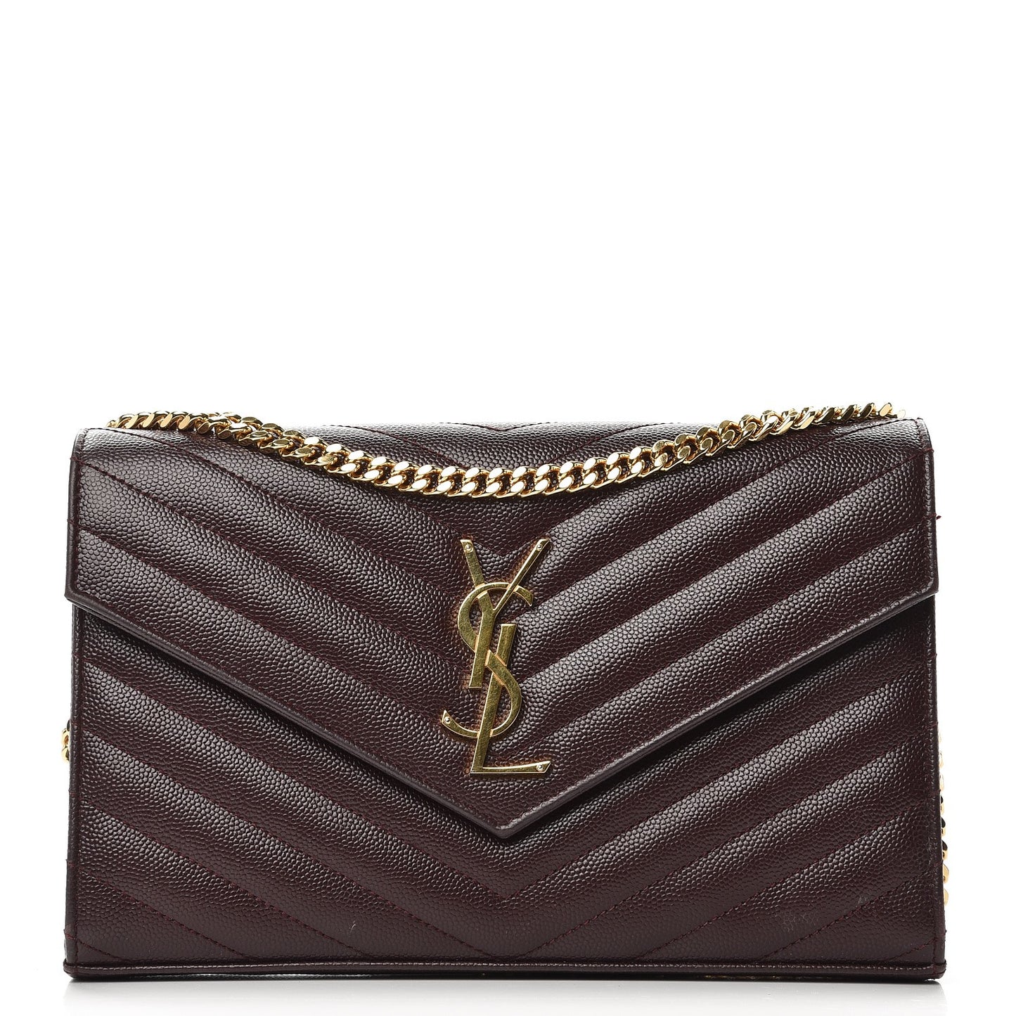 Grain De Poudre Matelasse Chevron Monogram Chain Wallet Burgundy