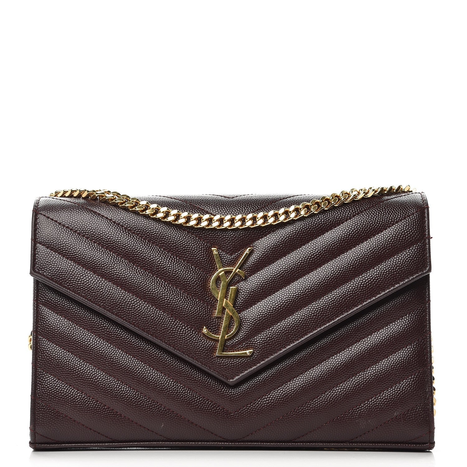Saint Laurent Grain De Poudre Matelasse Chevron Monogram Chain Wallet Burgundy 1 of 10