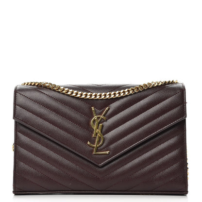 Saint Laurent Grain De Poudre Matelasse Chevron Monogram Chain Wallet Burgundy 1 of 10