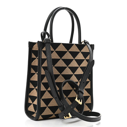 Prada Jacquard Saffiano Triangolo Symbole Embroidered Micro Tote Black Corda 3 of 9