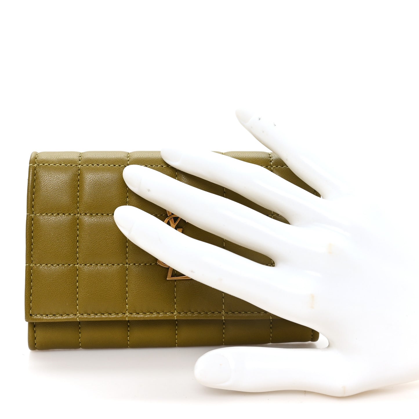 Lambskin Carre Quilted Cassandre Small Envelope Wallet Olive Drab