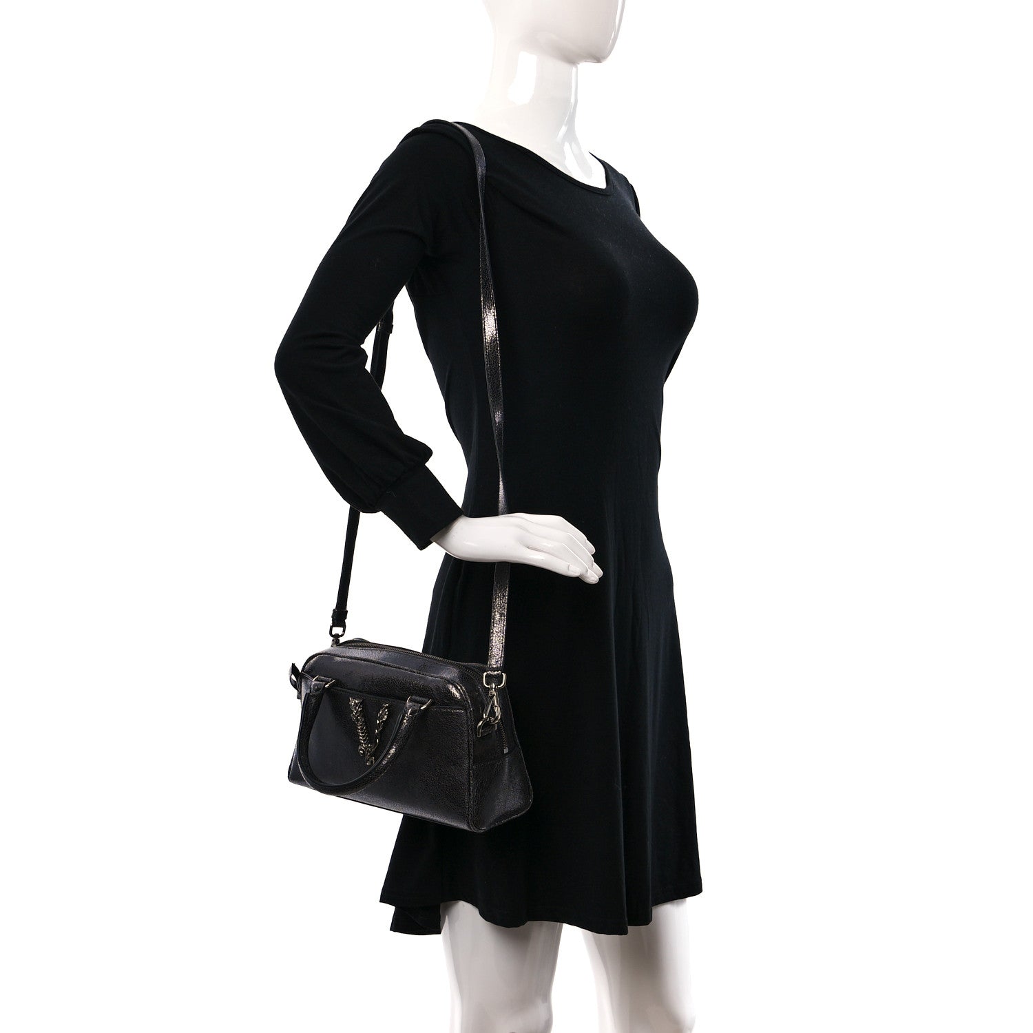 Versace Metallic Calfksin Virtus Small Bowling Bag Grey 2 of 11