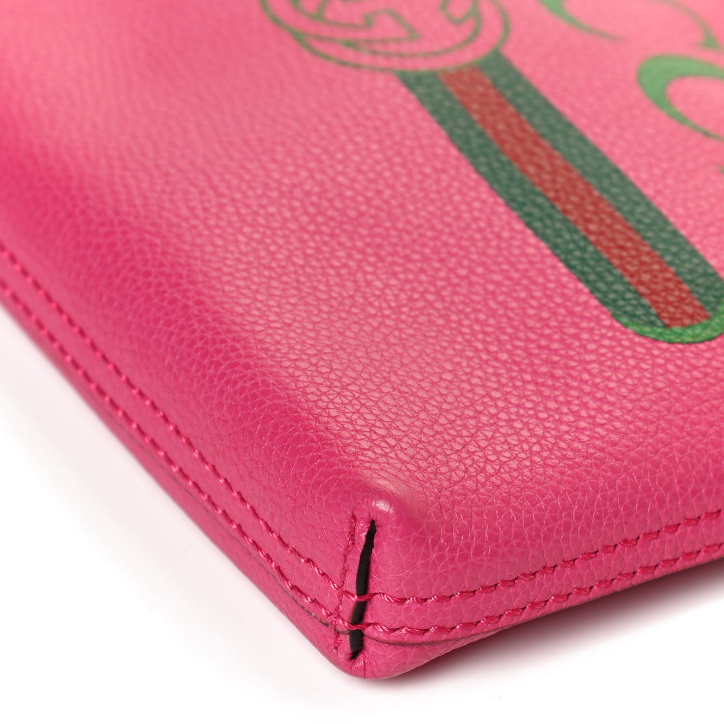 Pebbled Calfskin Medium Logo Portfolio Clutch Box Pink Green