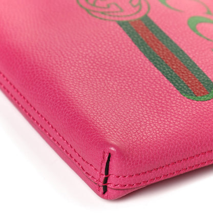 Gucci Pebbled Calfskin Medium Logo Portfolio Clutch Box Pink Green 12 of 14