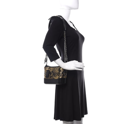 Chanel Metallic Crumpled Goatskin Quilted Small Gabrielle Hobo Black Gold 2 of 10